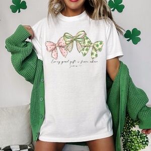 St Patrick's T-shirt with Beautiful Coquette Bows Religious S M L XL New White